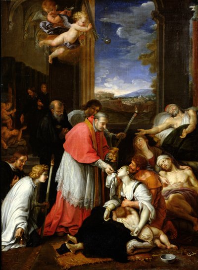 San Carlos Borromeo (1538-84) administrando el sacramento a las víctimas de la peste en Milán en 1576 de Pierre Mignard